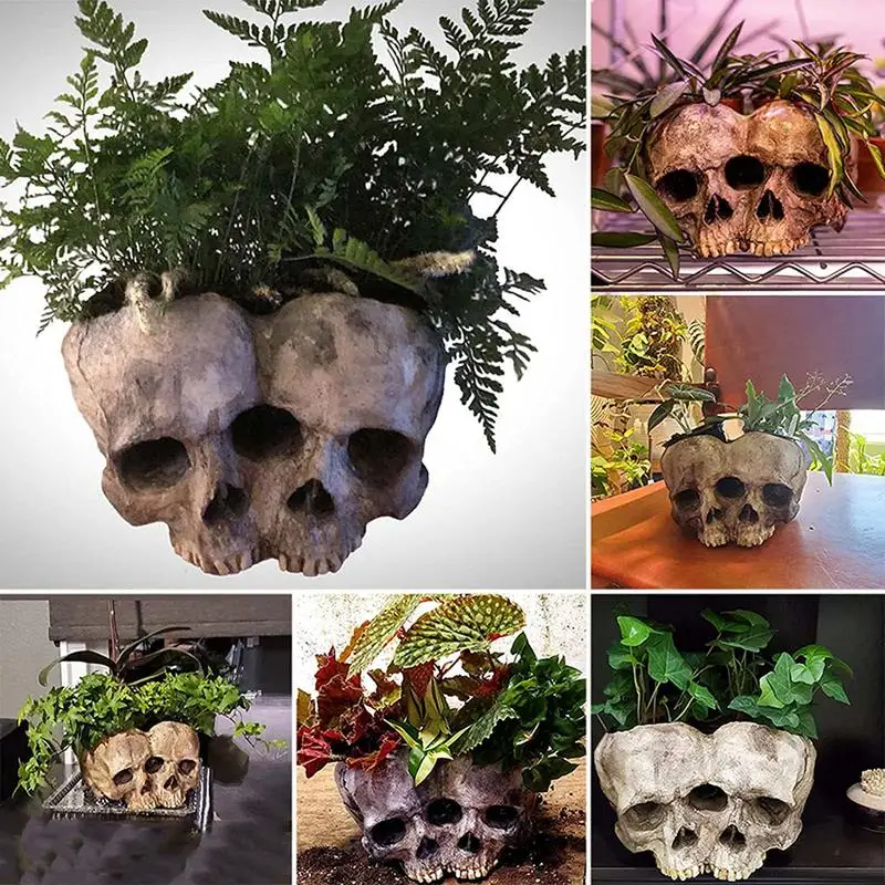 

Resin Crafts Human Tooth Skull Fossils Teaching Skeleton Model Halloween Home Offices Flower Pot Planter Skull Pot Decoration