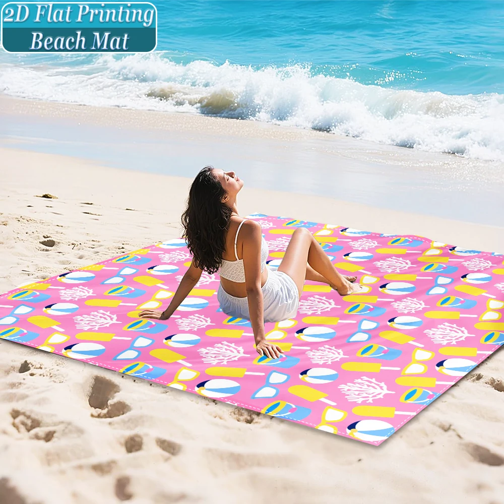1-Piece Set, Summer Outdoor Beach Mat, Includes 4 Ground Stakes, Unique Printed Design, Fade-Resistant, Lightweight, Quick-Drying, Easy to Carry, Windproof and Sandproof, Fashionable and Trendy Outdoor Activity Decoration, Suitable for Beach, Camping, Picnics, Parties