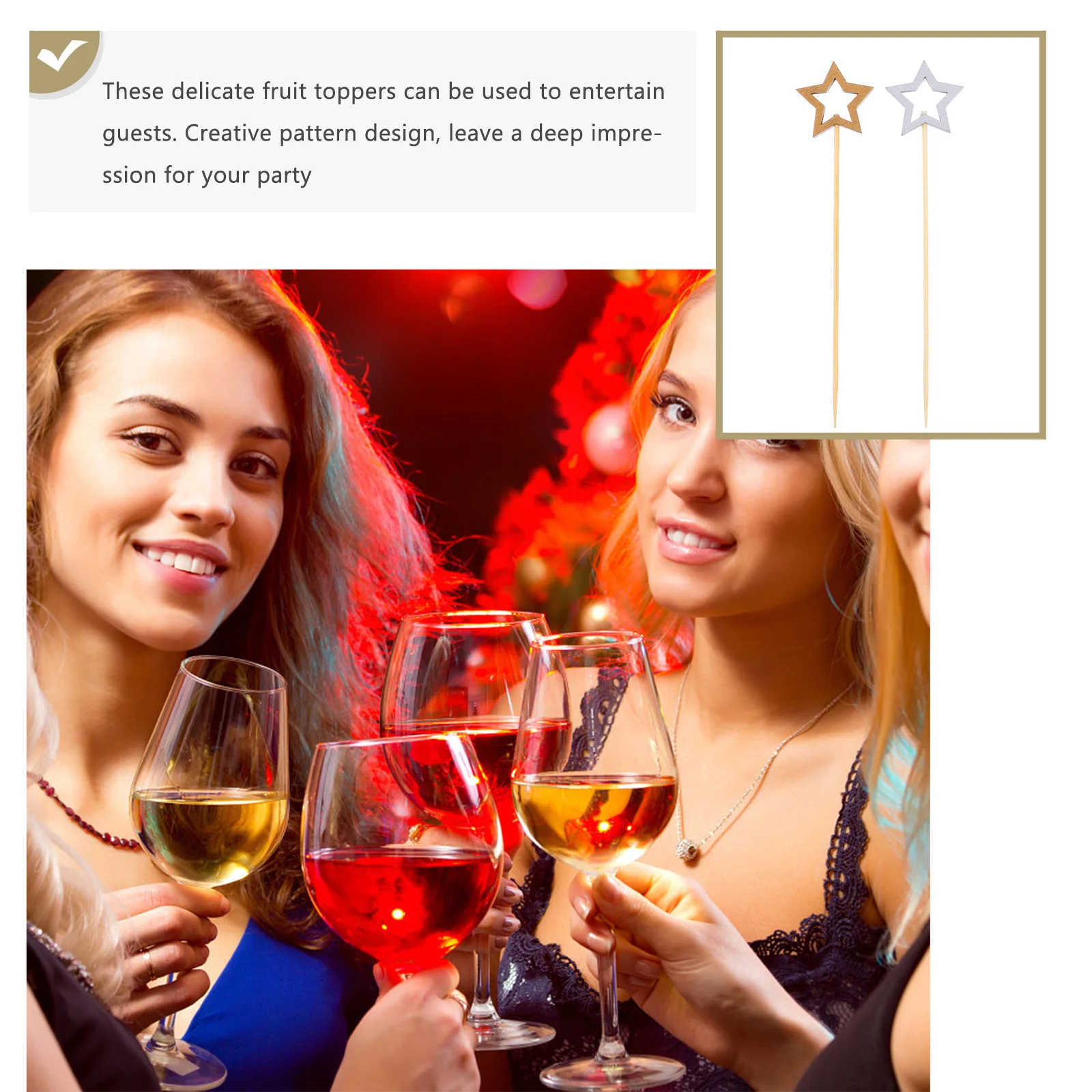 

100pcs Star Picks Hollowed-Out Wooden Cocktail Sticks For Cake Toppers Dessert Decor Drink Picks Bar Tools Kitchen Bar Supplies