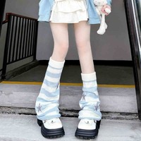 Women’s Harajuku Steampunk Y2K Spicy Girls Gothic Japanese Cute White and Blue Striped Watercolor Angel Strap Legs Warm Sleeves