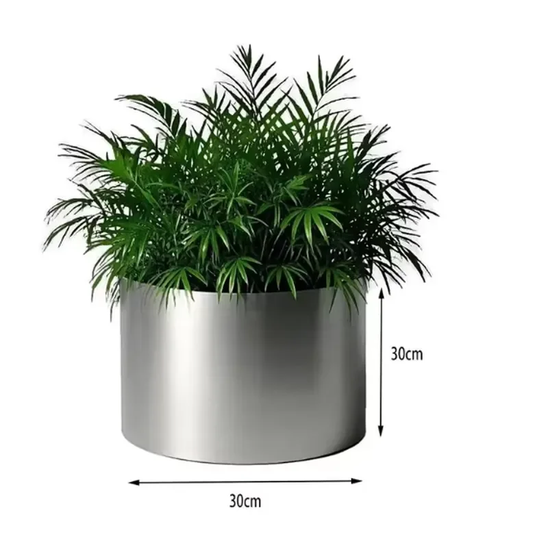 for 30x30cm Cylindrical Stainless Steel Planter Outdoor Street Commercial Partition Flower Pot Round Garden Flower Box