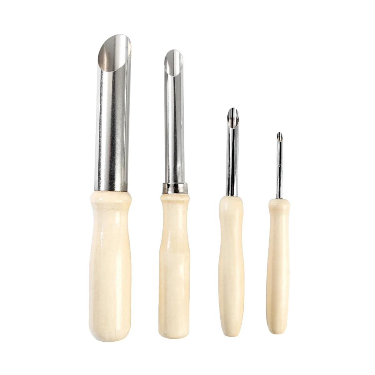 4 Pieces of Ceramic Tools Stainless Steel Punch Pot Hole Drilling Round Practical Wooden Handle Manual Set