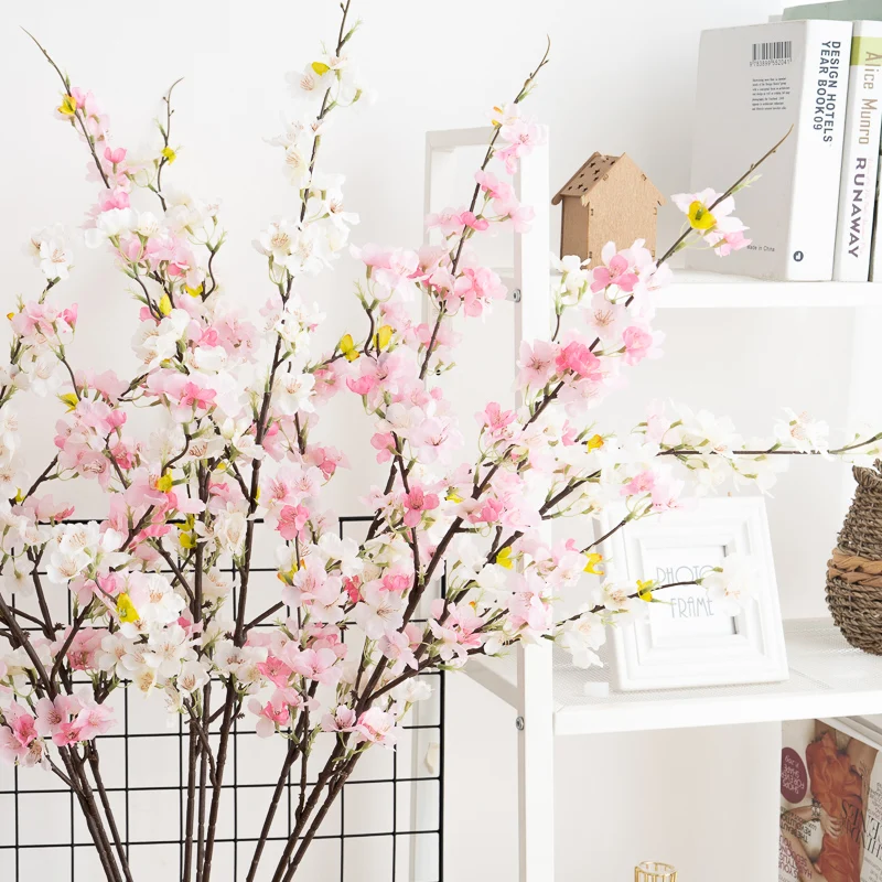 105cm Cherry Blossom Artificial Flowers Tree Branch Silk Pink White Fake Plant Bedroom Living Room Home Wedding DIY Decor Floral