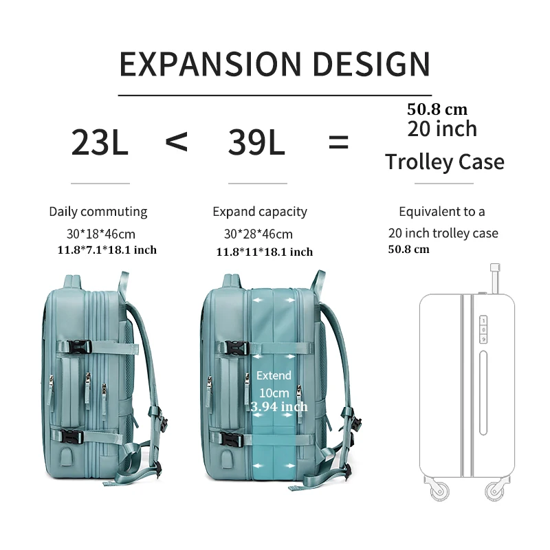 Travel Backpack For Men Expanded 39L Hiking Business Laptop Backpack For Women USB Charging 17 Inch Waterproof School Backpack