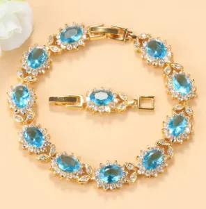 African Women Wedding 18K Gold Plated Jewelry With Blue Stone Female Bracelet