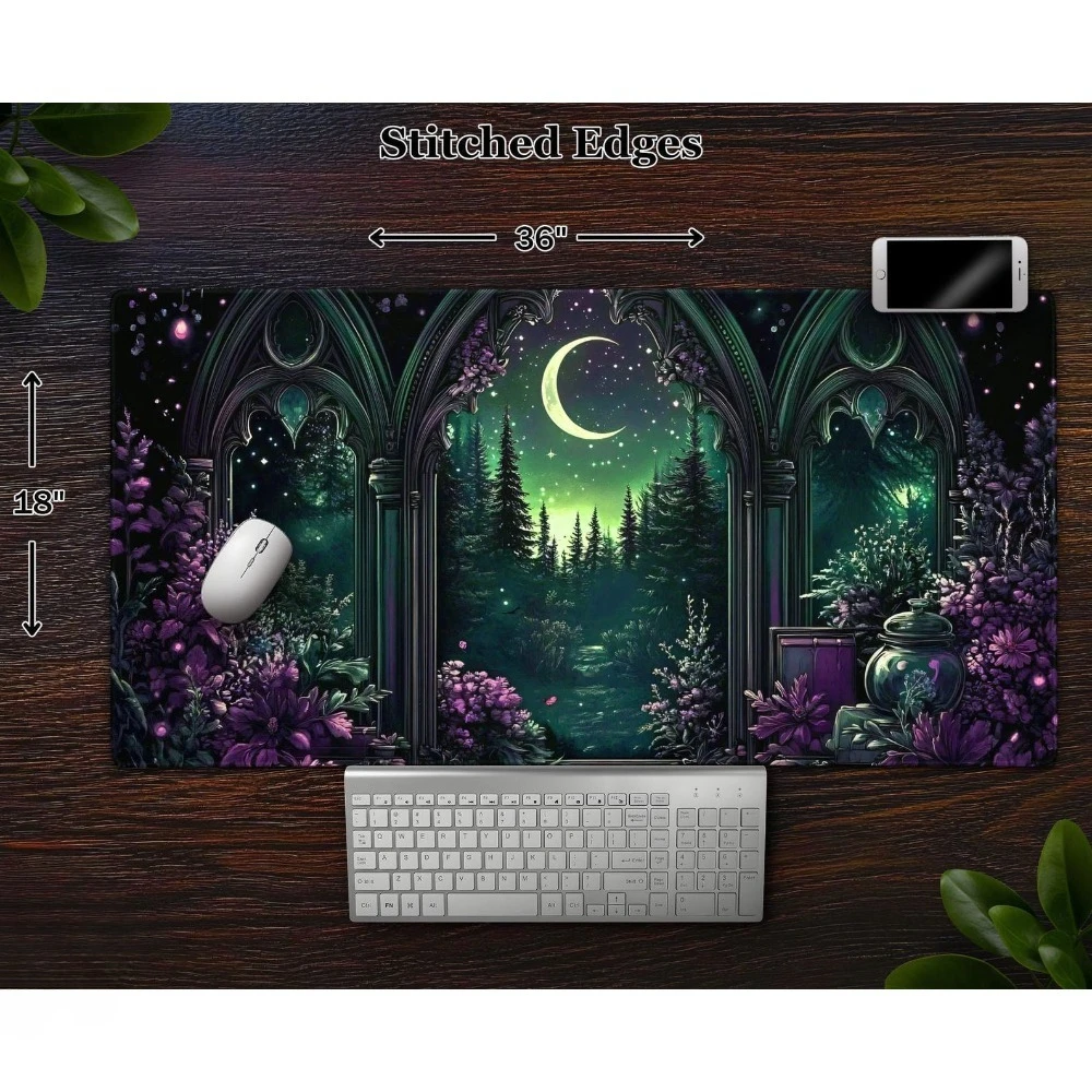 Witchy Moonlit Night Mousepad, Floral Gothic Forest Desk Mat, Large Gaming Mat,desk organizers and trays alfombrillas gaming