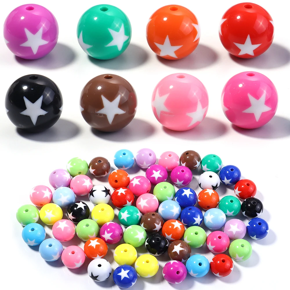 10/20 Stück Acrylperlen 12 16 20 mm bunter Stern runde lose Distanzperlen für Schmuckherstellung DIY Armbänder Halskette Zubehör