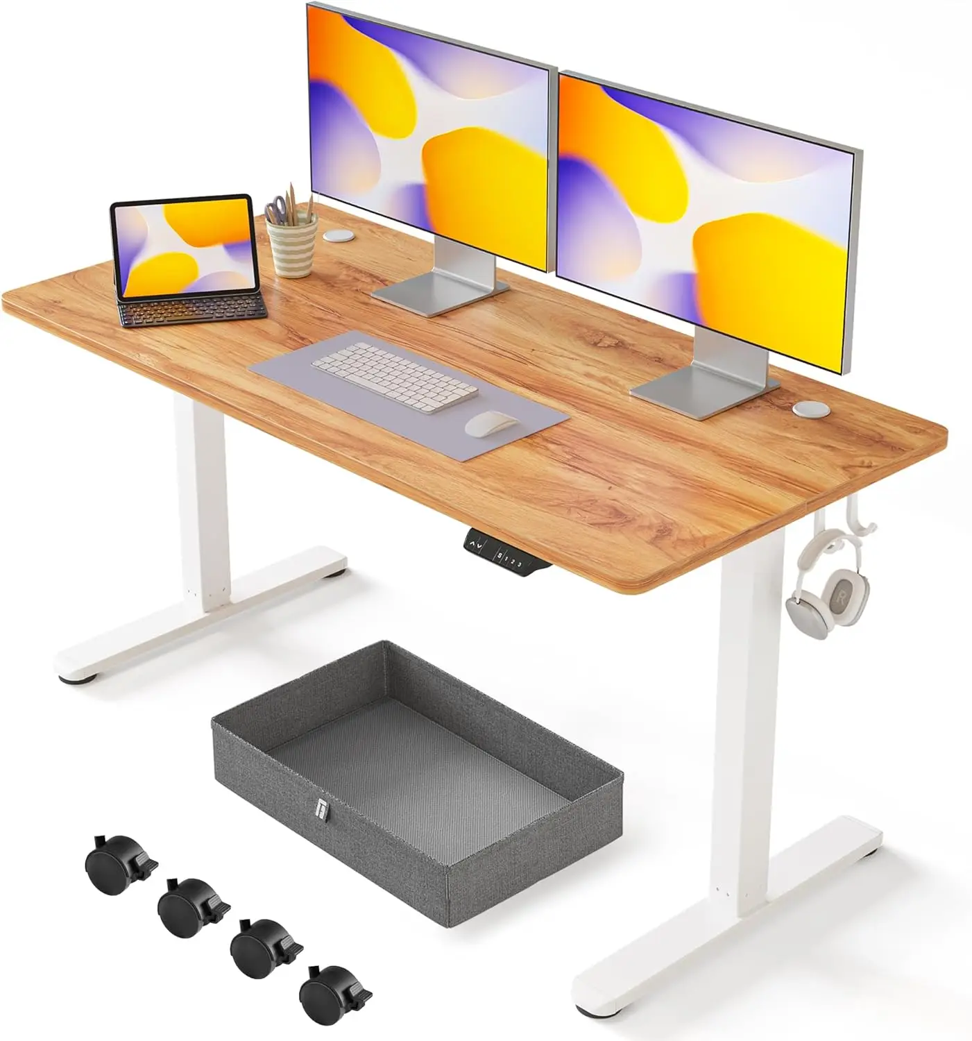 

55 x 24 Inches Standing Desk with Drawer, Adjustable Height Electric Stand up Desk with Storage, Sit Stand Home Office