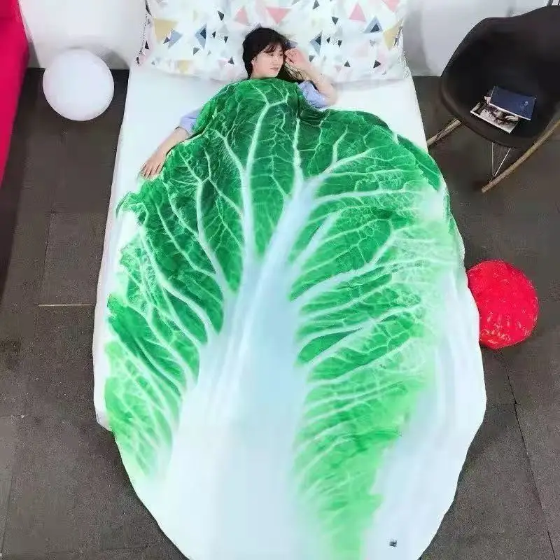 Creative Food & Vegetable Shaped Nap Blanket, Flannel Thickened Air Conditioner Quilt, Watermelon/Pancake/Pizza/Hamburg/Chinese