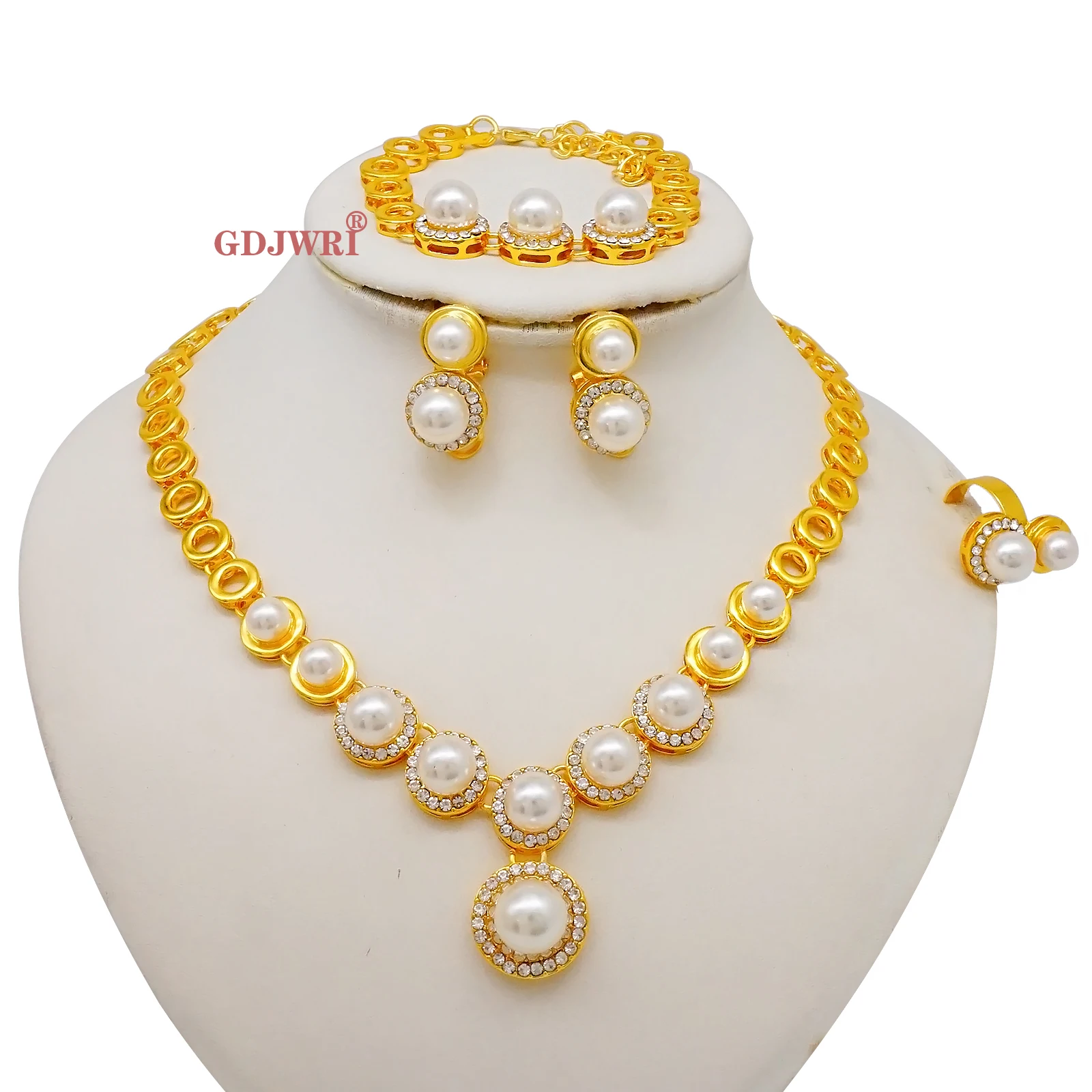 Luxus Dubai Gold Farbe Doppels chicht Halskette Schmuck Sets für Frauen afrikanischen Wasser tropfen Kristalls chmuck indischen Set Geschenke – Detail 22