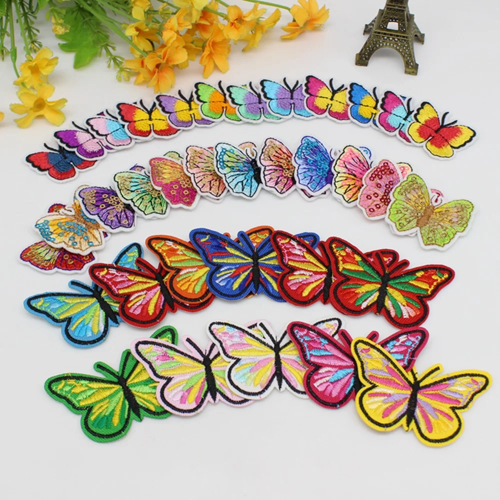 12Pcs/lot Butterfly DIY Patches Embroidery For T-Shirt Iron On Appliques Clothes Jeans Stickers Badges Parche Supplies Decorati