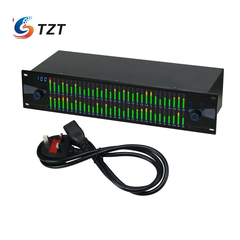 TZT Professional Graphic Equalizer Digital Equalizer Dual 31-Band Spectrum Display for Stage Home Uses