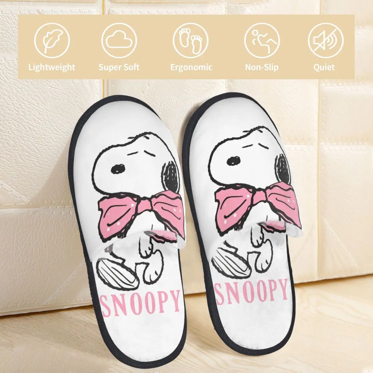 Pink Snoopy Peanuts Slippers for Woman Man House Shoes Plush SPA Slippers