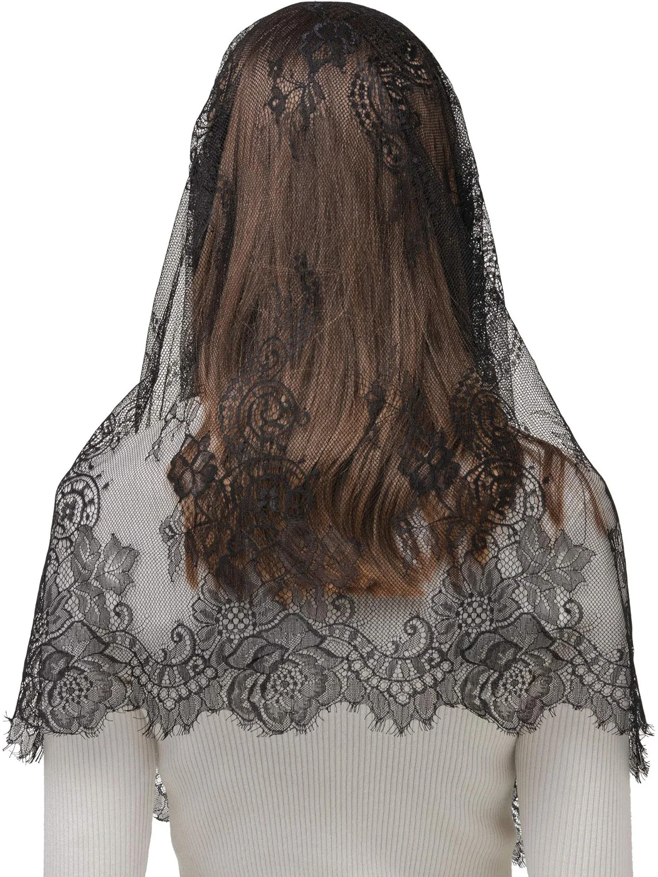 Black Lace Veil Spanish Style Lace Traditional Vintage Inspired Infinity Shape Mantilla Veil Latin Mass Head Covering