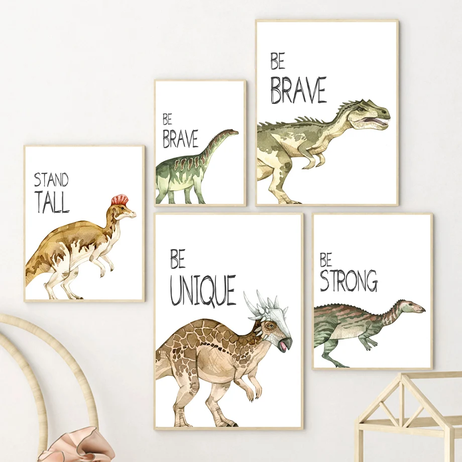 Watercolor Dinosaur Jurassic Cartoon Animal Wall Art Canvas Painting Nordic Posters And Prints Wall Pictures For Kids Room Decor