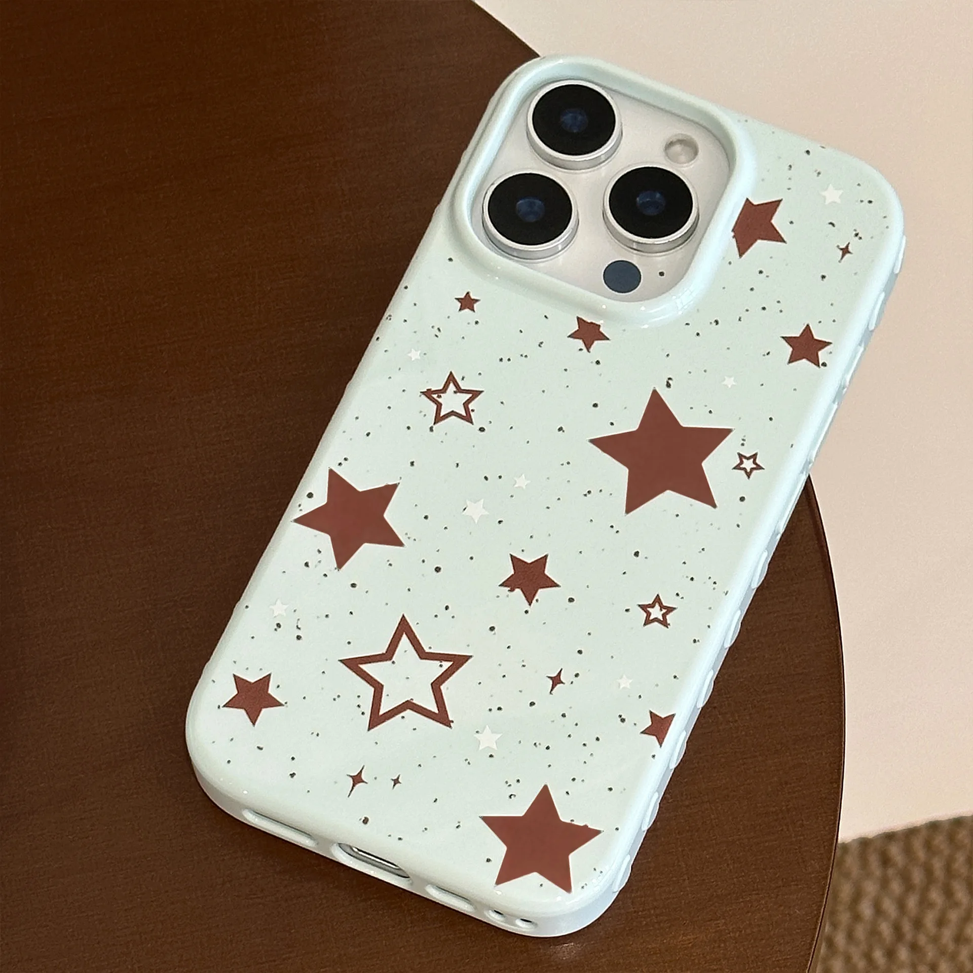 Korean Full Screen Splash-ink Brown Stars Soft Phone Case For iPhone 17 16 15 14 13 12 Pro Max Y2K Shockproof Protective Cover