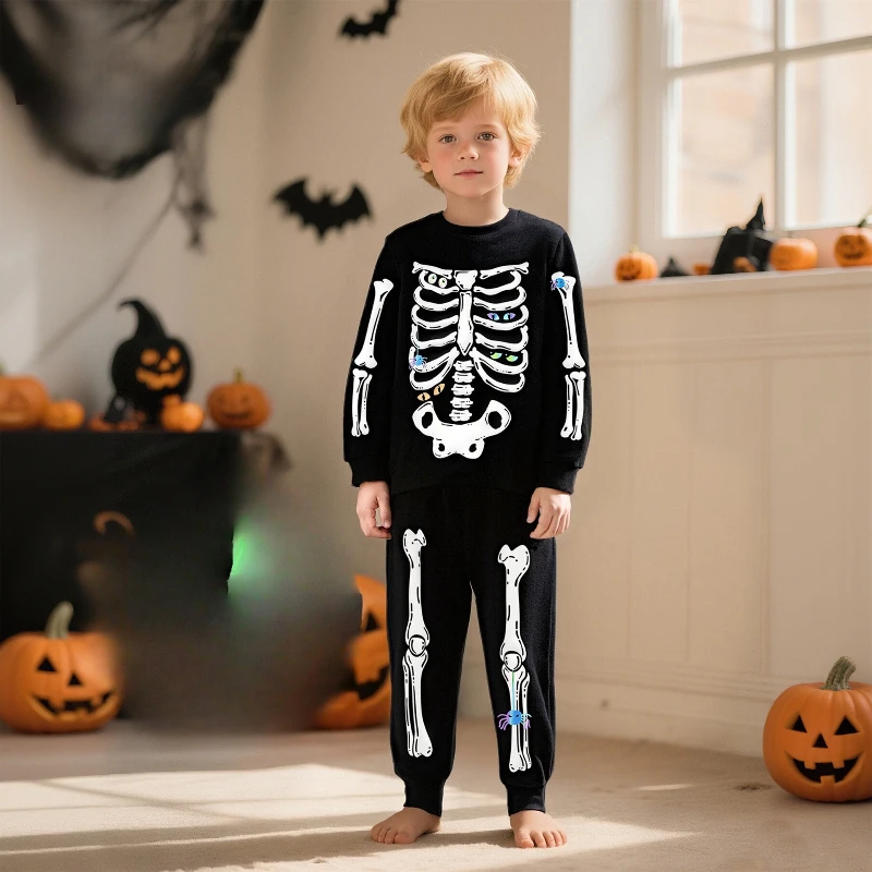 

2025 Autumn/Winter Halloween Children's New Night Light Printed Cotton Hoodie and Pants Set