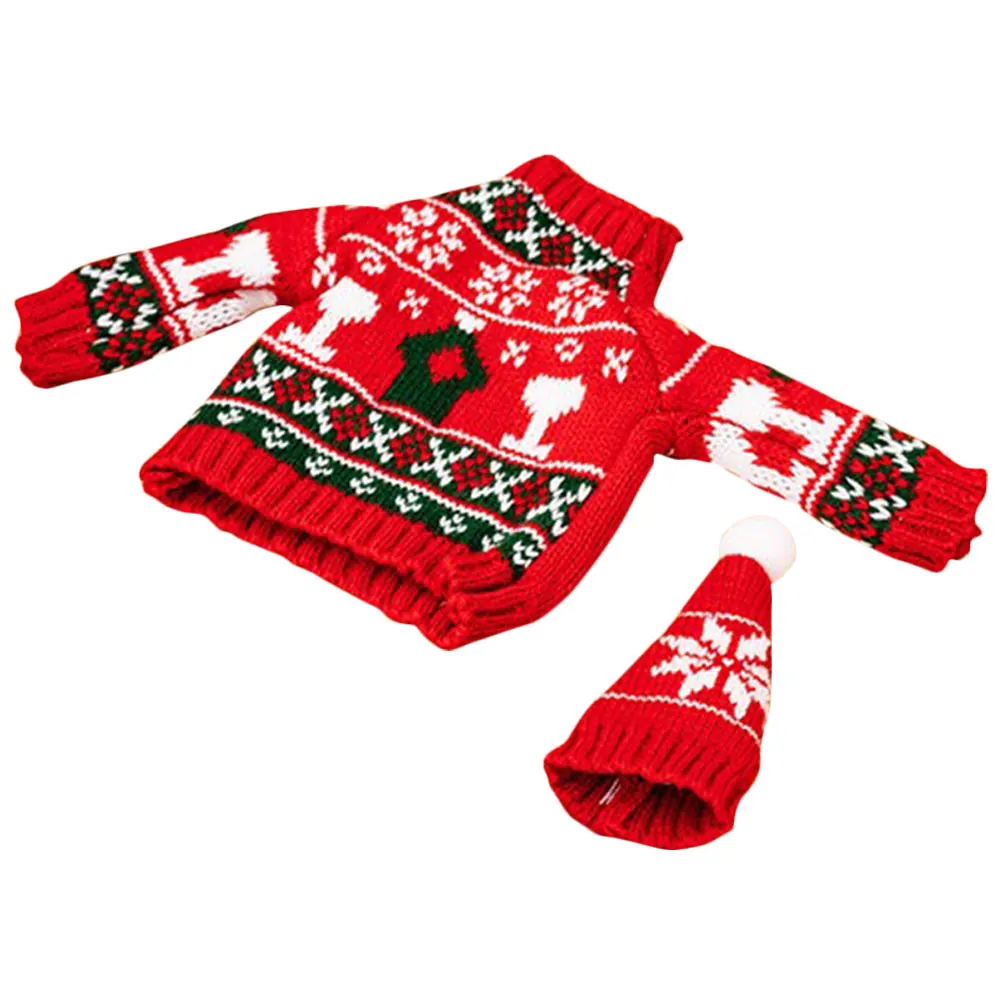 

1 set Christmas Bottle Cover Red Knitted Sweater Decor Cap for Festival Party Xmas Reusable Accessory Holiday Decor