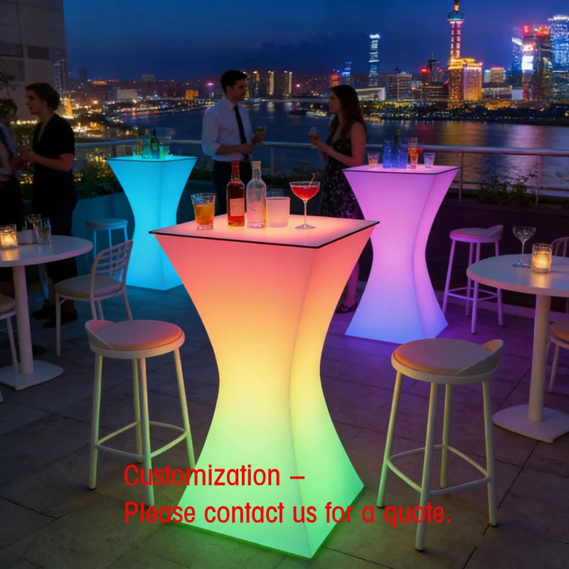 custom.Color Changing LED Bar Table, Gradient Light Round High Cocktail Table, Stylish Luminous Tall Desk Event, Ban