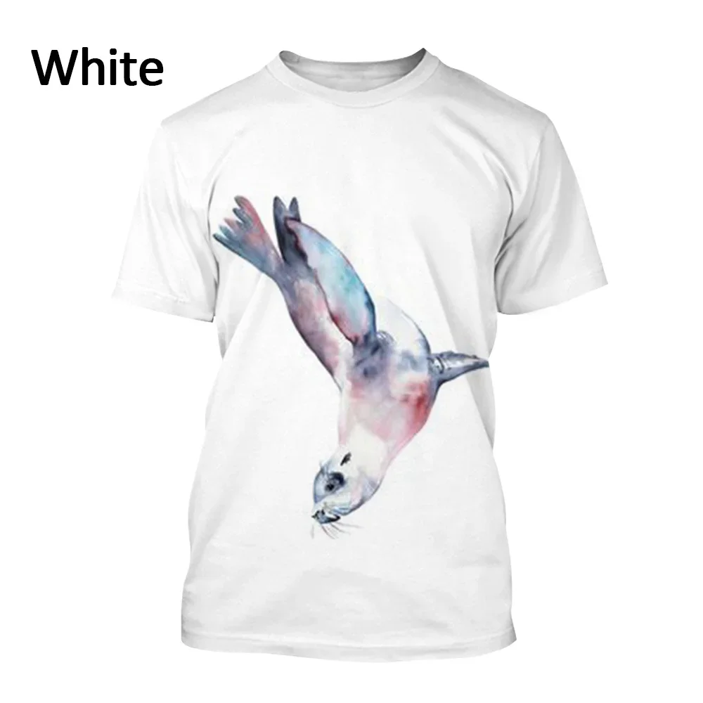 

New 3D Printed Animal Seal Printed T-shirt Summer Men Women Casual T-shirt Cute Seal Round Collar Couples Comfortable Shirt