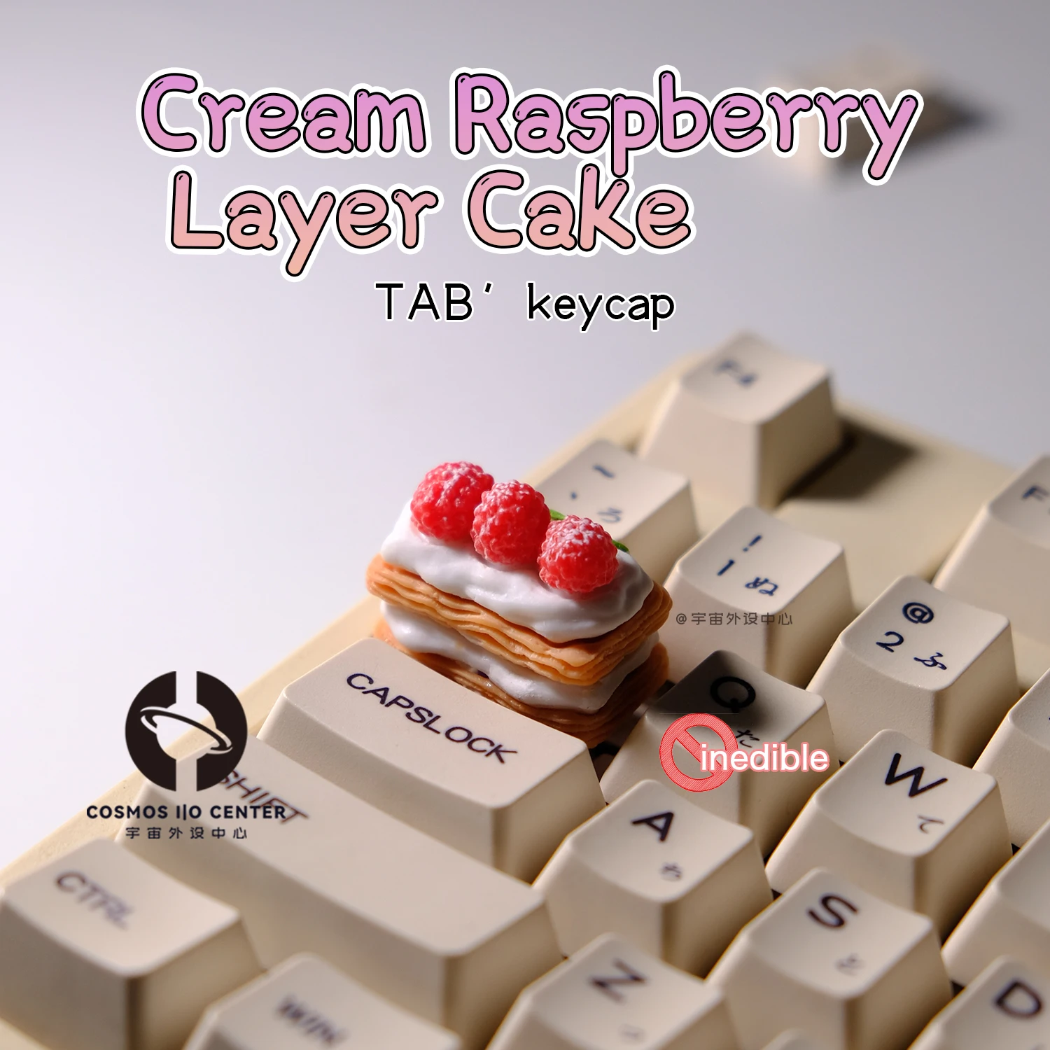 Highly Restored Cream Raspberry Mille Crêpe TAB Keycap, Handmade Custom Peripheral, Office Keyboard Decoration & Desk Ornament