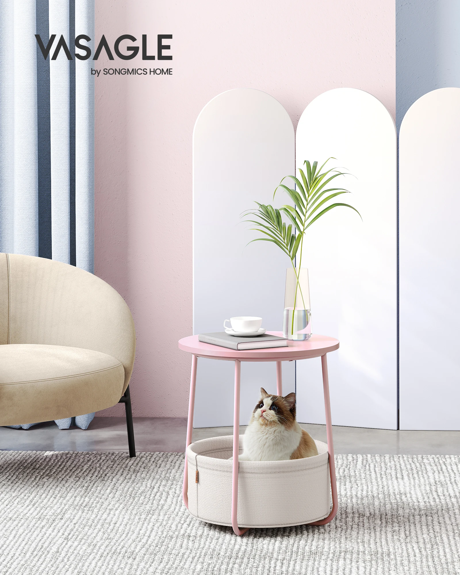 Vasagle Bijzettafel Ronde Kleine Tafel Salontafel Kleine Woonkamer Tafel Met Stoffen Mand Woonkamer Opslagruimte