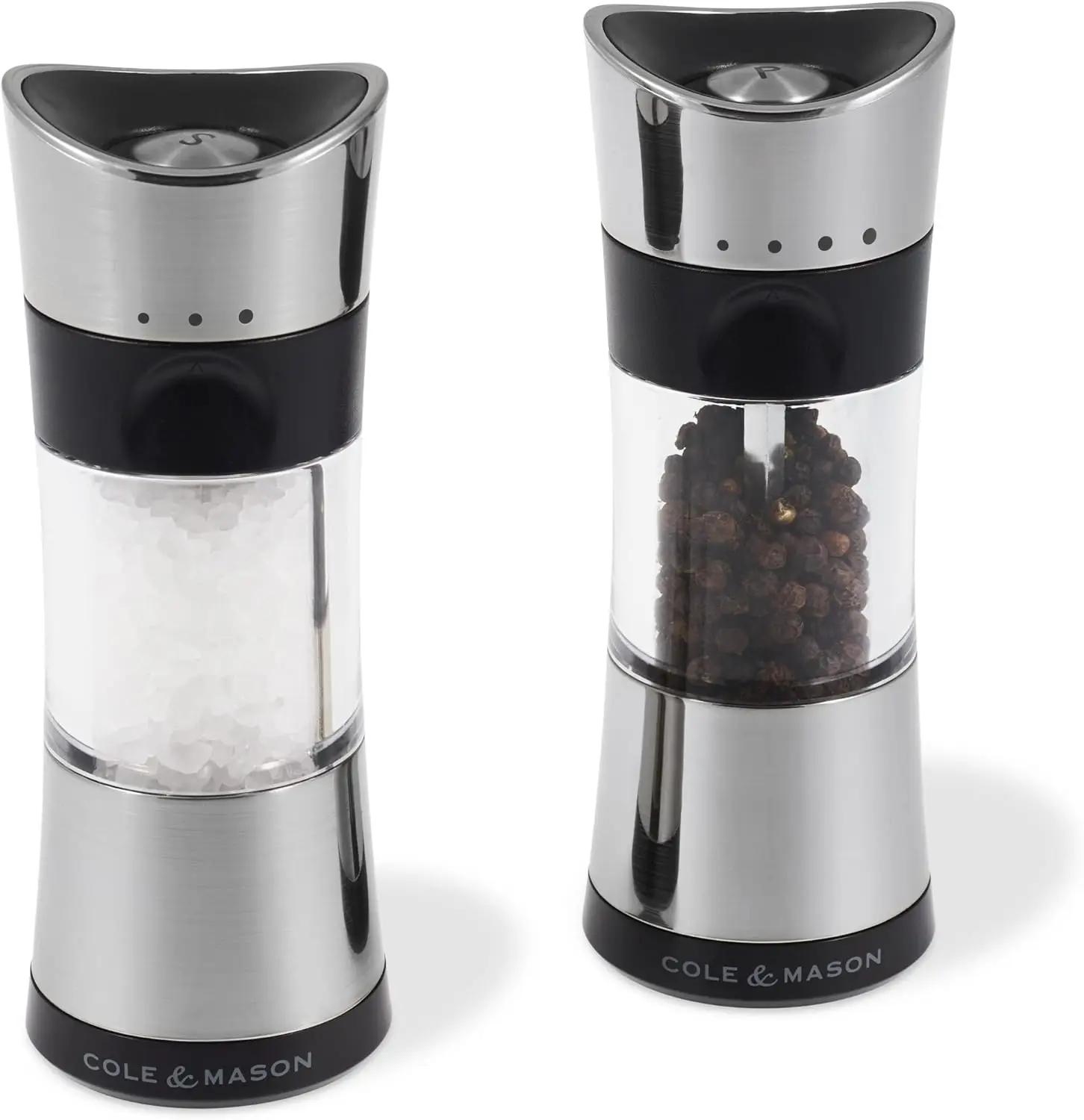 

6-inch Horsham Salt & Pepper Mill Gift Set - Inverted Salt and Pepper Grinders - Refillable Seasoning and Spice Too