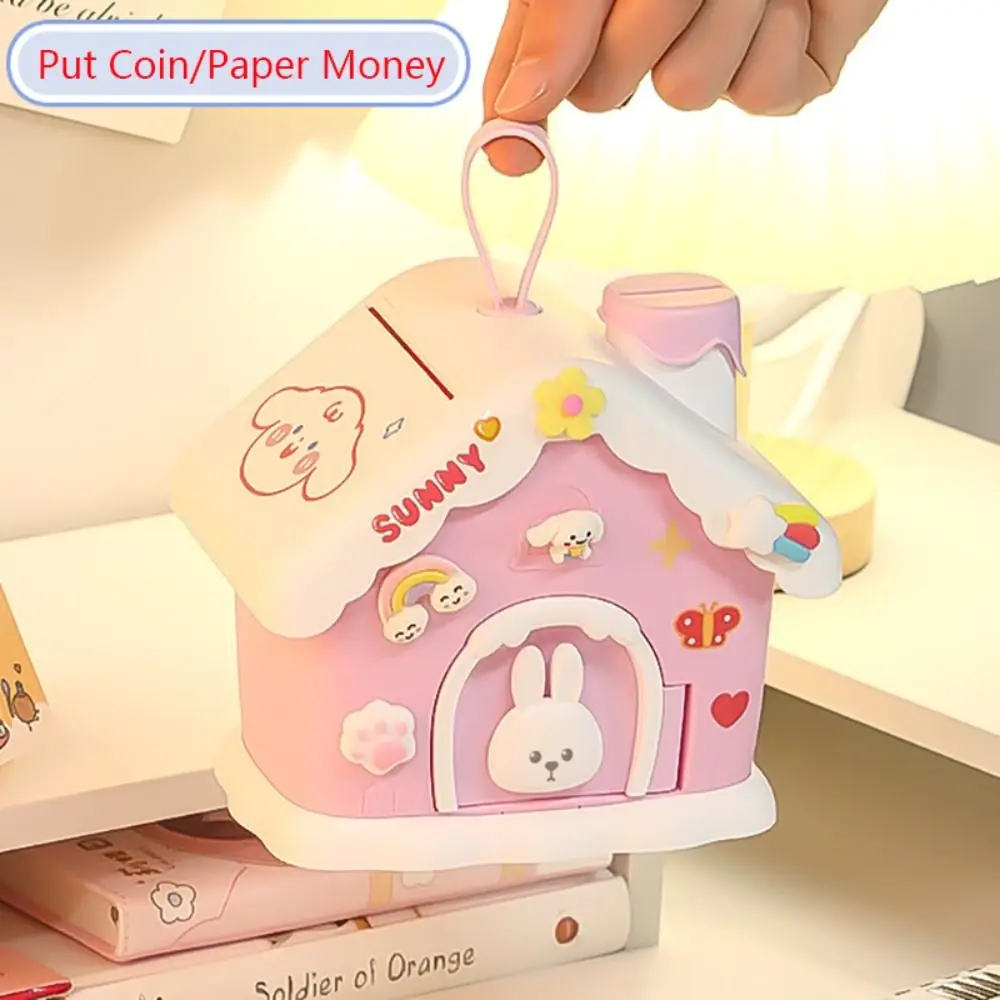 Creative Mushroom House Money Box Portable Key Lock Piggy Bank Plastic Security Coin Bank Students Gift