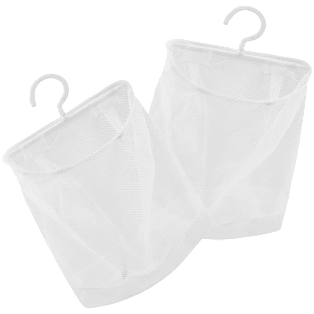 

2 Pcs Storage Baskets Mesh Hanging Bag for Home Coat Hanger Pockets Laundry Sorter White Vegetable Pouch Travel