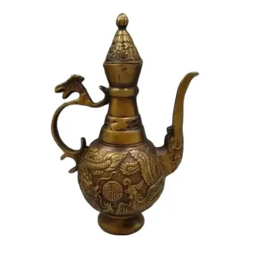 

Chinese Old copper hand-made double dragon teapot flagon Home office decoration