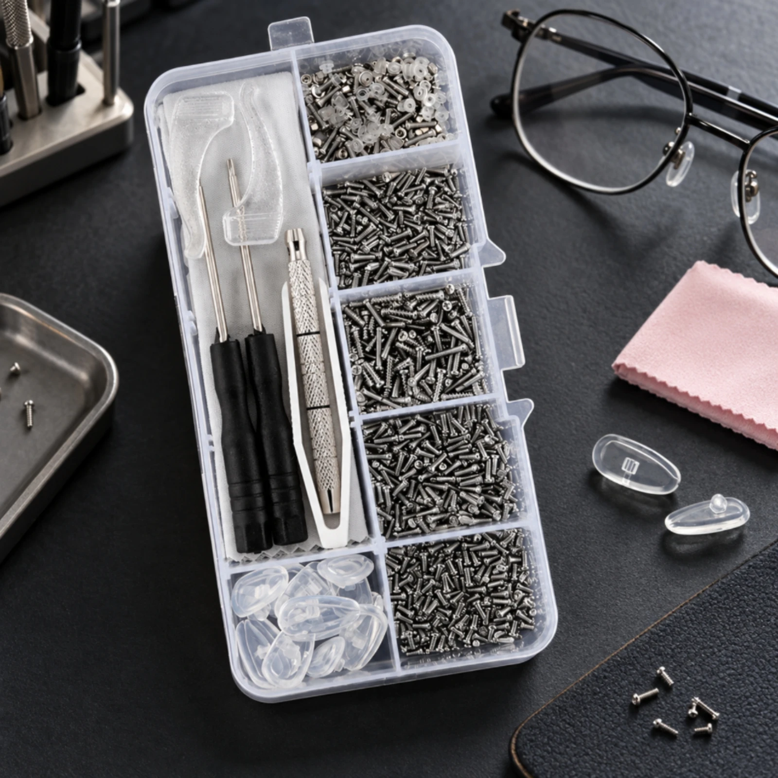 500 Pieces Eyeglass Screw Repair Kit with Storage Case Complete Glasses Maintenance Kit with Screwdrivers Precision Portable