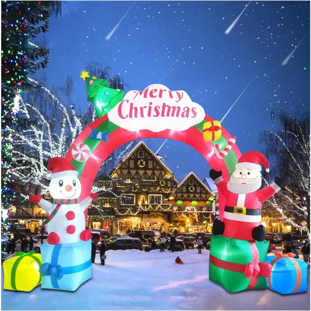 

12.5FT Christmas Inflatables Archway, Inflatable Santa Claus and Snowman Sitting on Gift Boxes, Christmas Arch Blow Up Yard