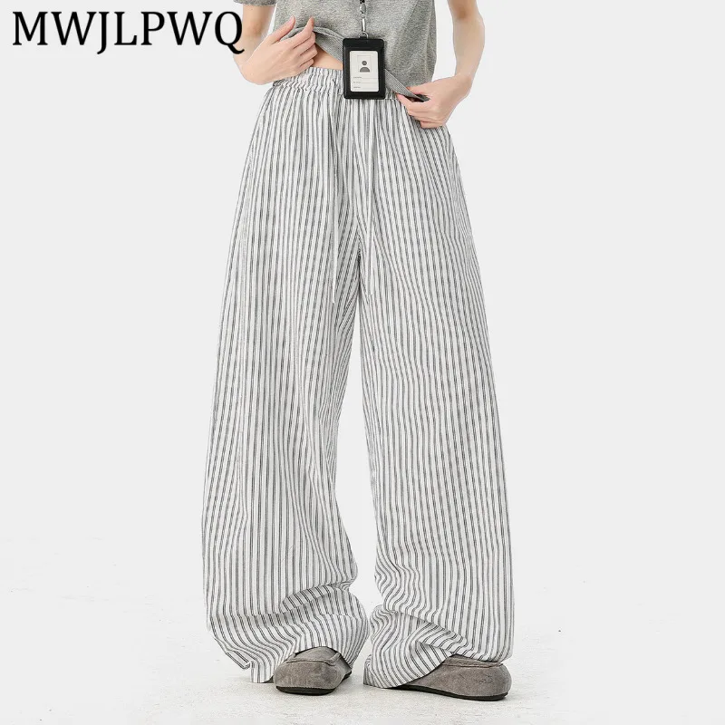 

MWJLPWQ Japanese Retro Striped Patchwork Wide-Leg Casual Pants For Men Trendy New Loose-Fit Straight-Leg Trousers Autumn 16341