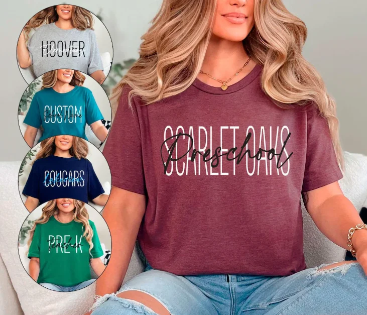 Camisetas Personalizadas de Espírito Escolar, Presentes Personalizados para Equipes, Camiseta de Professor, T-shirts Oversize de Manga Curta com Logo, Nome e Foto DIY