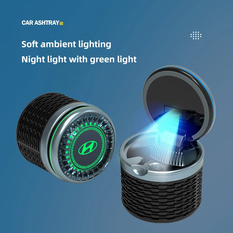 Car Ashtray LED Light Styling Ashtray Cup For Hyundai I30 I20 I10 Venue Veloster Tucson Accent Kona GDI Genesis Car Accessories