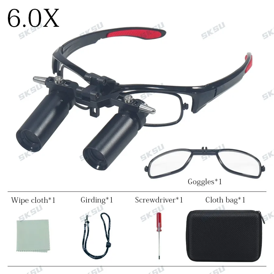 SKSU Tandheelkundige Loepen Lichtgewicht Tandheelkundige Chirurgische Loep Bril Professionele Medische Vergrootglas voor Orale Operatie 4x/5x/6x/8x
