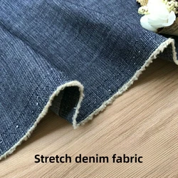 Plain Jeans Fabric Stretch By The Meter for Dresses Pants Clothing Sewing Medium Thick Polyester Jacket Denim Cloth Soft Black