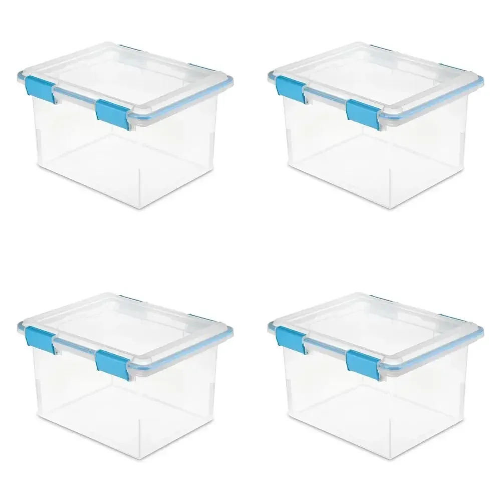 

Gasket Box Clear Base Lid Blue Aquarium Set 4 32 Qt Storage Organizer Dust Moisture Protection Closet Dorm Room Hangers Fit 16"