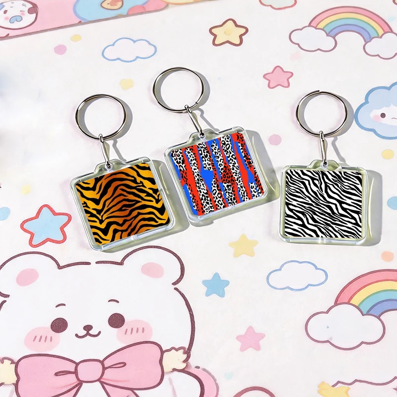 Pattern, Leopard Print,Tiger Stripe Acrylic Keychain Handmade Hanging Clothes Backpack Decoration Accessories Gifts with Friends