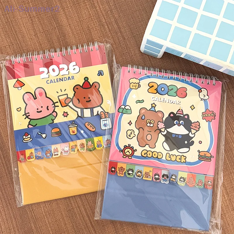 2026 calendário de mesa dos desenhos animados padrão dos desenhos animados pequeno calendário de mesa bolso perfurador plano superfície decoração ornamentos