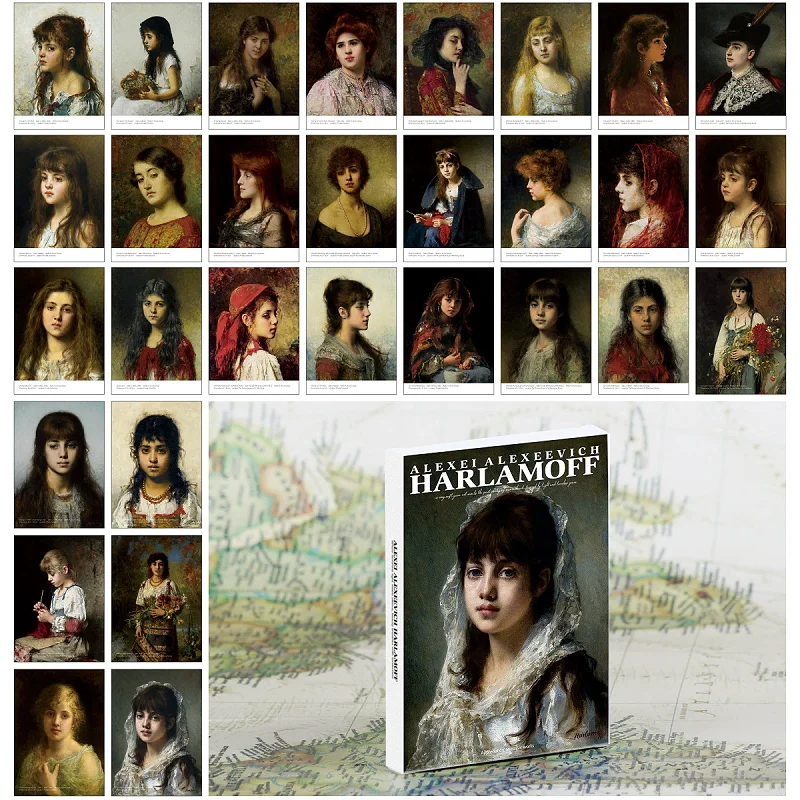 

30Pcs/Set Russian Artist Harlamoff Oil Painting Postcard - Classic Portrait Art Greeting Cards for Scrapbooking & Gifts