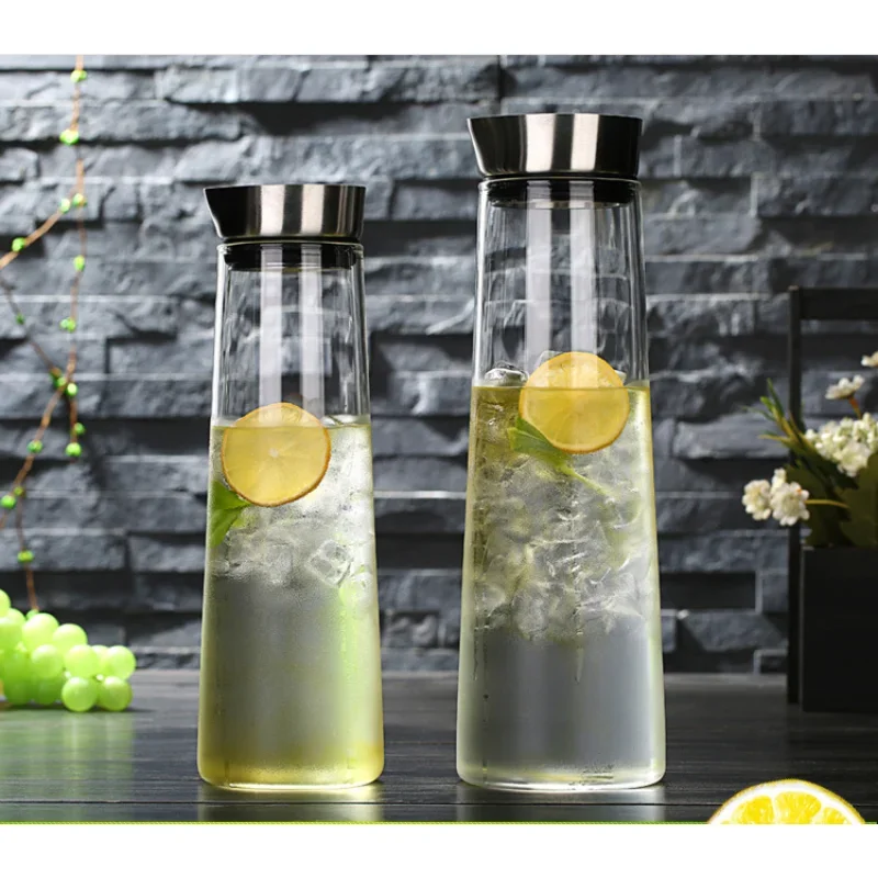 Thickened Glass1L/1.5L Water Bottle with Stainless Steel Lid Cold  Jug Pitcher Boiling  Juice Glass  