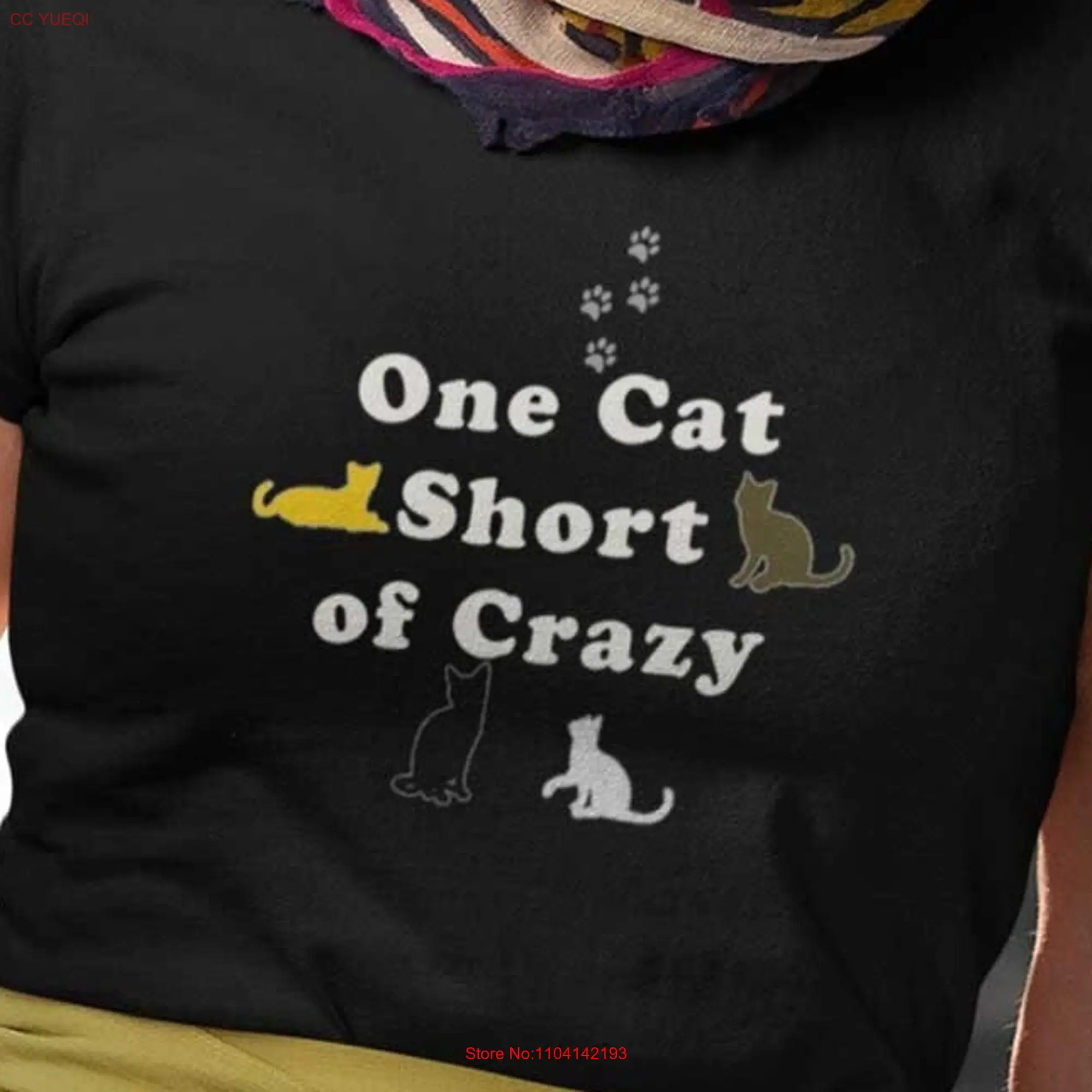 One Cat Short of Crazy Women's Funny T Shirt Cats Lady Kitten Lovers Gag for Feline Lover Mom Girl Present