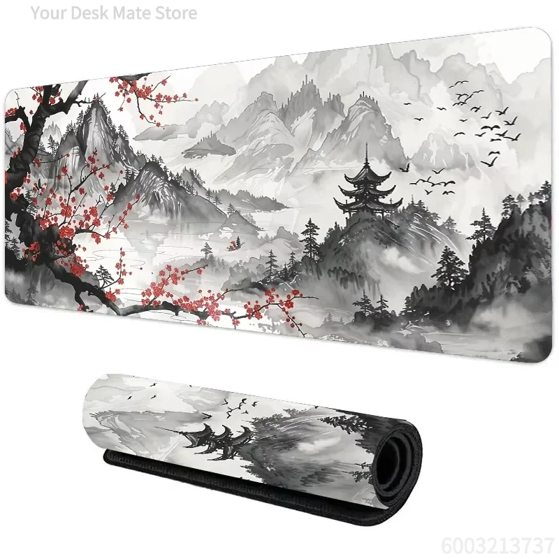Chinese Ink Wash Landscape Plum Blossom Gaming Mouse Pad Large Extended Desk Mat Traditional Art Non-Slip Base