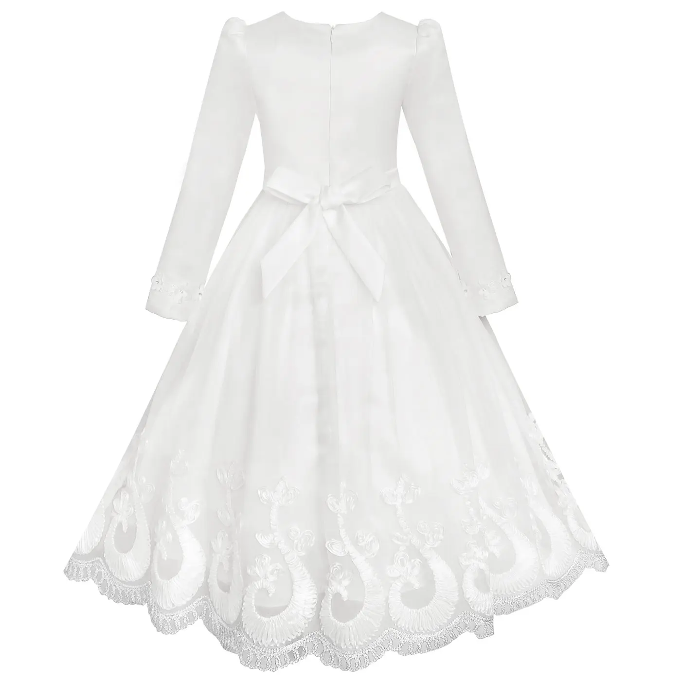 Flower Girls Dress Lace Hem Long Sleeve Wedding First Communion