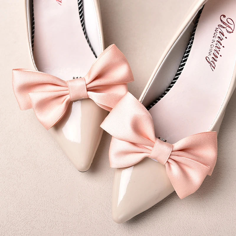 〔CC〕| 2-Pack Satin Bow Shoe Clips for Bride, Elegant Embellishments Wedding Shoe Decorations Clip-On Accessories〔88〕