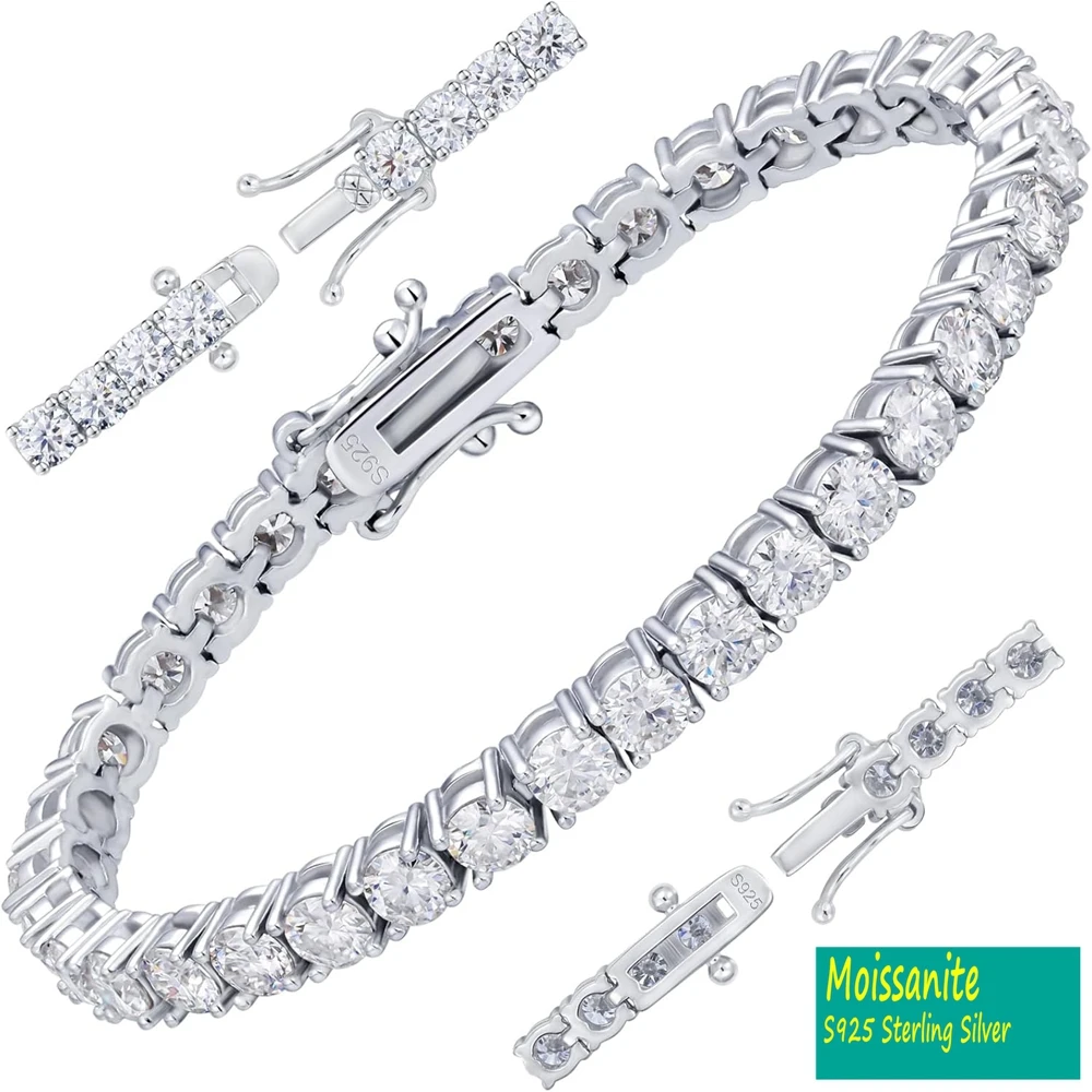 S925 Sterling Silver Moissanite Tennis Bracelet Women Luxury Anniversary Wedding Bridal Gift for Wife 3/4/5/6.5MM D VVS1