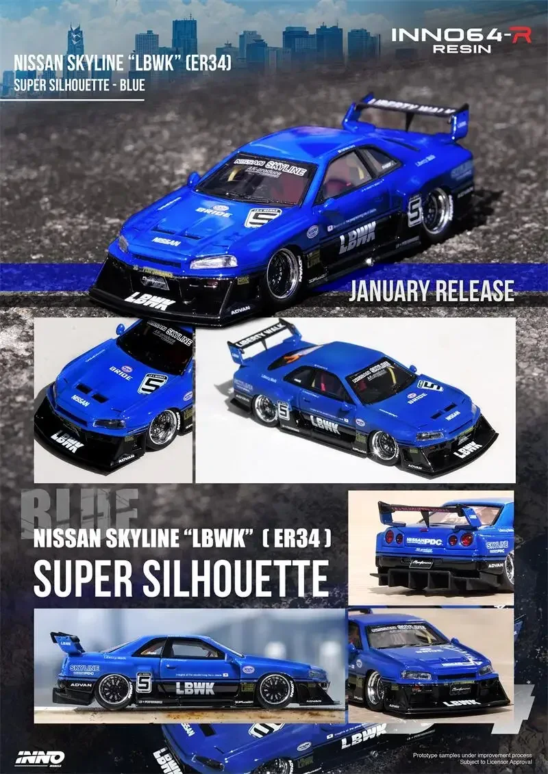 INNO 1:64  SKYLINE LBWK ER34 SUPER SILHOUETTE Model Car