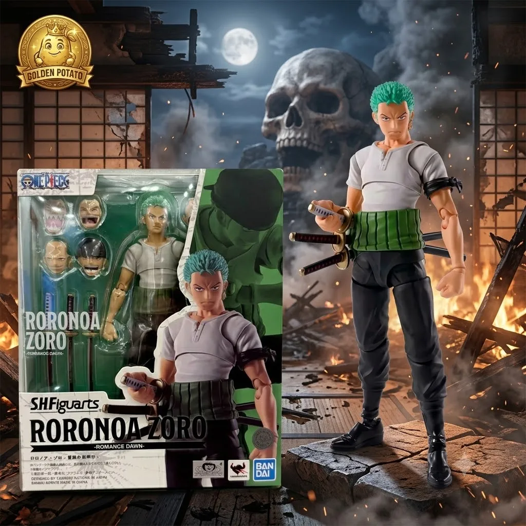 【In Stock】 Bandai SHF S.H.Figuarts One Piece Roronoa Zoro Romance Dawn Three Sword Style Anime Action Figure Toy