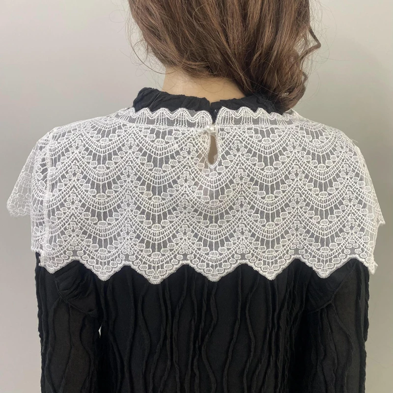 Châle en dentelle blanche à la mode, épaule décorative, fée ajourée, faux col brodé, Capelet détachable